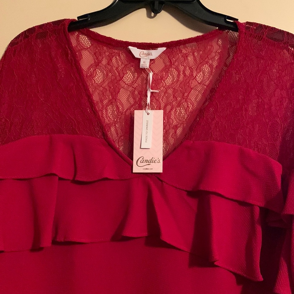 Red Blouse with lace and ruffles, size XL